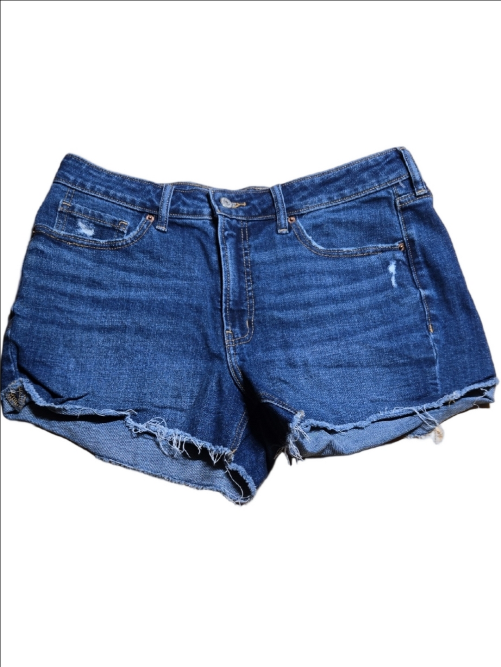 ♡Old Navy Dark Blue Frayed Denim Shorts OG Straight High Rise Size 12